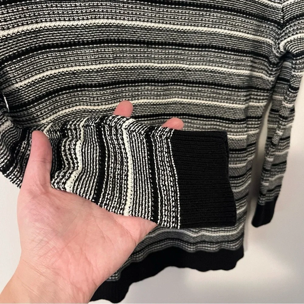 J. Crew Textured Sweater Striped Knit Pullover Crewneck Cotton Black White Small